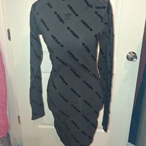 Adidas Women's Black/Gray Body Con Long Sleeve Dress